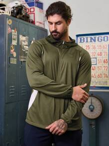 Manfinity Athleisure Boyfriend Style Men's Color Blocking Mesh Hooded Sports Jacket Workout Tops