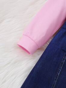 SHEIN Little Girls' Color Blocking 2 In 1 Dress With Waist Belt - Pink - View 4