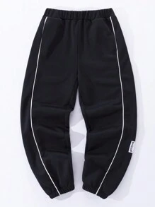 Boys' Loose Knitted Colorblock Sweatpants With Rolled Edge - Black - View 1