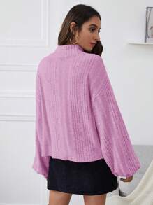 SHEIN Essnce Women's Stand Collar Drop Shoulder Long Sleeve T-Shirt - Lilac Purple - View 2