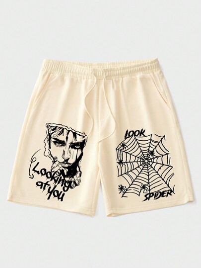 Goth Shorts Imprimés D'une Toile D'araignée Et D'un Portrait Pour Homme