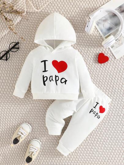 Mode för flickor avslappnad hjärtmönster Enfärgad tröja och byxor med huv, vår och höst