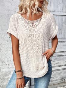 EMERY ROSE Ladies' Lace Spliced Batwing Sleeve T-Shirt