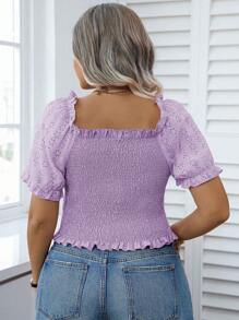 Celure 大尺碼女露肩泡泡袖襯衫 - 白色 - 查看 2