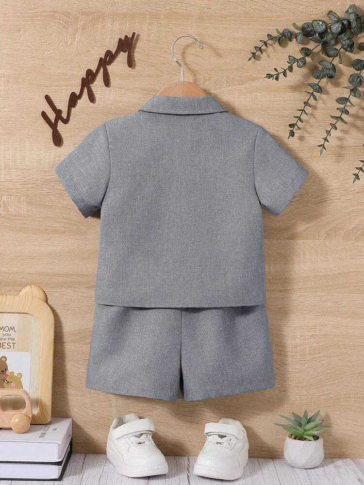 Baby Boys' Plain Color Shirt And Shorts Casual 2pcs Outfit