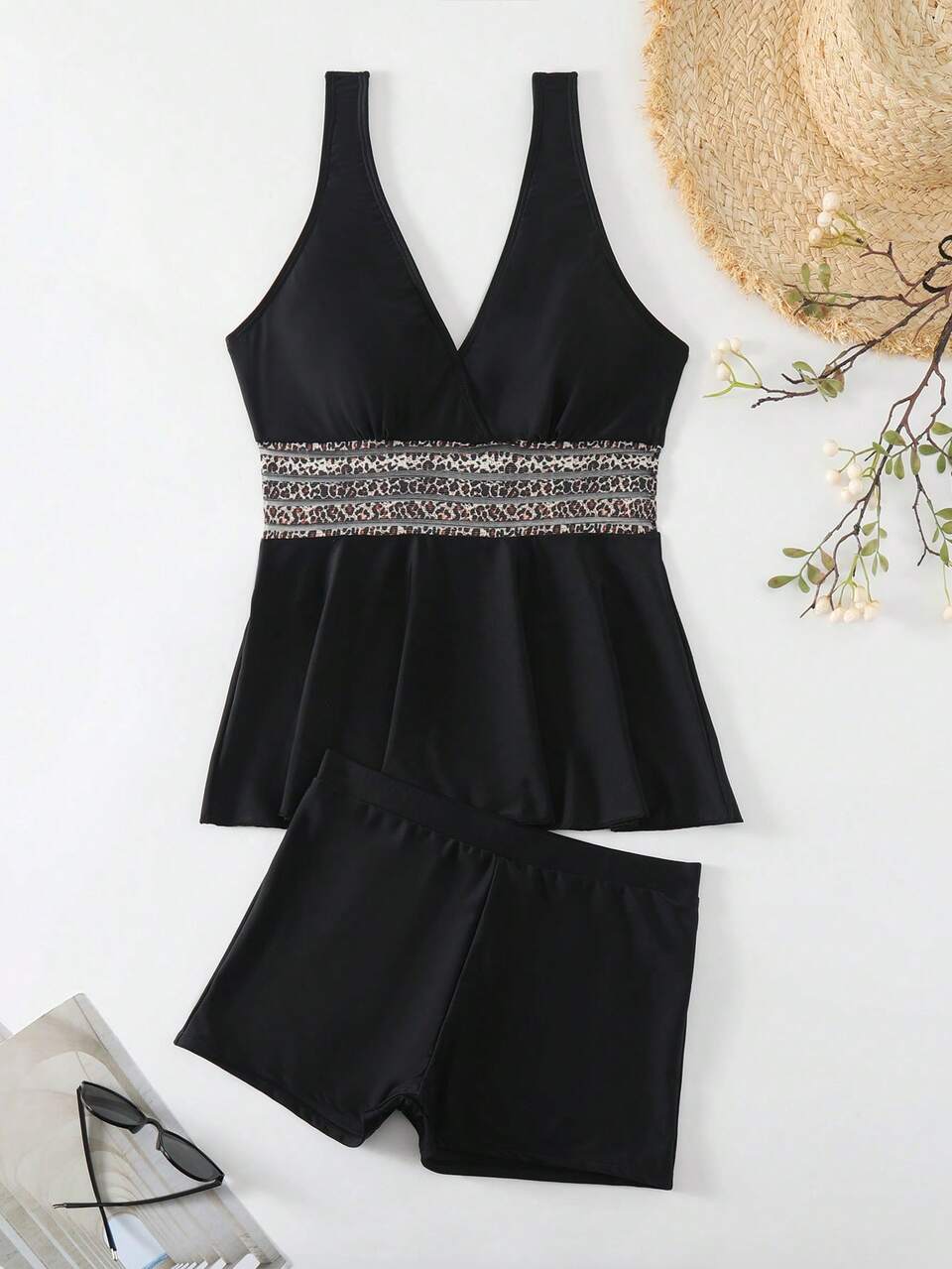 Summer Women's Leopard Patchwork Tankini Set Music Festival