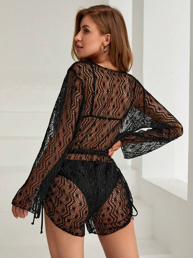 Women'S Hollow Out Cover Up With Drawstring Side Detail