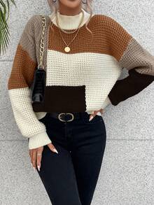 SHEIN Essnce 女款拼色落肩毛衣 - 彩色 - 查看 5