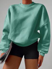 RueChic Solid Drop Shoulder Sweatshirt - Olive Green - View 4