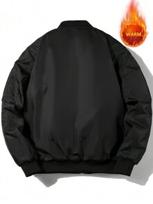 男式拉链保暖衬里保暖加厚外套 - 黑色 - 查看 2