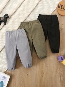 SHEIN Vintaside Kids 男婴三件套灯芯绒纽扣装饰休闲口袋裤套装，时尚秋冬款 - 彩色 - 查看 2