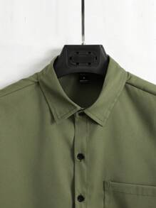 Manfinity Homme 男士度假纯色短袖衬衫和短裤休闲两件套，男友礼物 - 綠色 - 查看 6