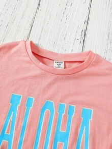 SHEIN 幼童女生字母印花短袖t恤 - 橘色 - 查看 3