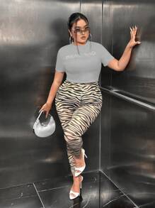 SHEIN SXY 大尺碼印有字母的t卹 - 淺灰色 - 查看 4