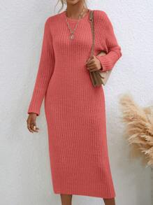 SHEIN Essnce 女款純色毛衣裙 - 西瓜粉 - 查看 3