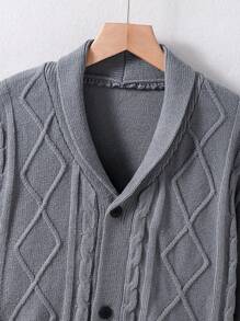 Simple & Fashionable Twist Rope Design Teen Boys' Button-Up Cardigan Sweater - Grey - View 3