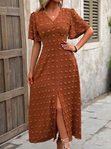 EMERY ROSE Women's Off-The-Shoulder Short Sleeve Split Hem Dress - Burnt Orange - View 4