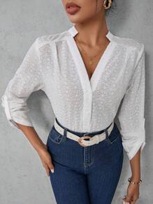 Aveloria 女性修身口袋插肩袖襯衫 - 白色 - 查看 4