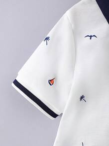 Souflis Souflis Young Boy Toddler Boys' Casual College Style Printed Collared Shirt And Solid Color Shorts Set Summer Holiday