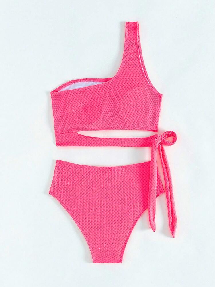Summer Women'S Textured One Shoulder Cutout Bikini Set Valentine