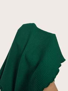 SHEIN MOD 女式純色高領喇叭袖t卹 - 墨綠色 - 查看 5