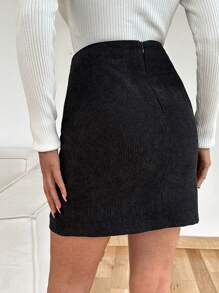 EURMUSE Button Decorated Wrapped Skirt - Black - View 3