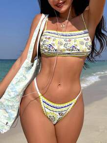 SHEIN Swim 花卉印花两件套比基尼套装狂欢夏日海滩 - 彩色 - 查看 2