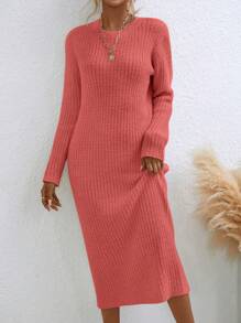 SHEIN Essnce 女款純色毛衣裙 - 西瓜粉 - 查看 5