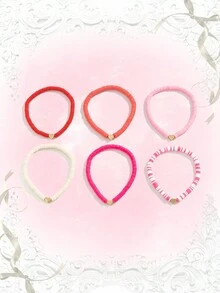 ROMWE Kawaii 6件套甜美可爱心形串珠软陶手链套装，适合女性佩戴，日常佩戴、朋友聚会及情人节礼物皆宜（手链+贺卡） - 彩色 - 查看 4