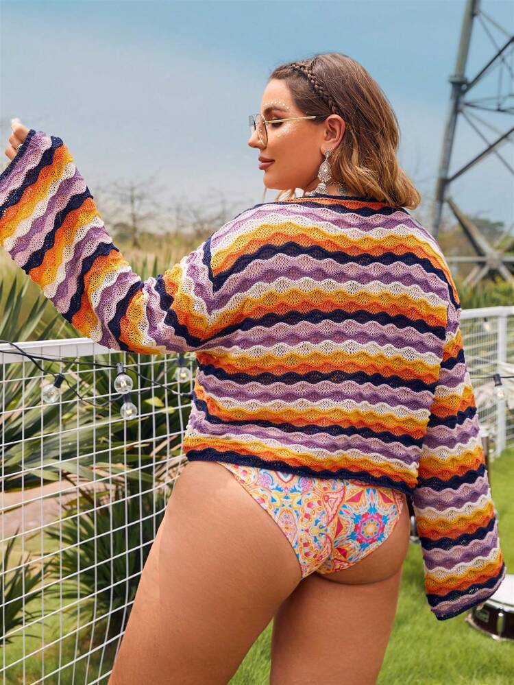Plus Size Women's Colorful Tie-Front Open Cardigan Fall Cloth For Women