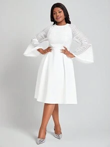 SHEIN Lady Kích thước lớn Của phụ nữ Bùng nổ Tay áo Và Đầm - trắng - Xem 6