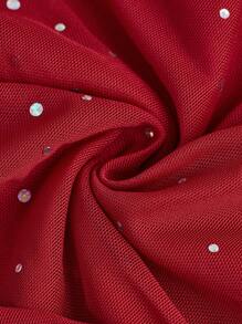 SHEIN Tween Girl Fashionable Party Sequin Mesh Square Neck Dress - Burgundy - View 4