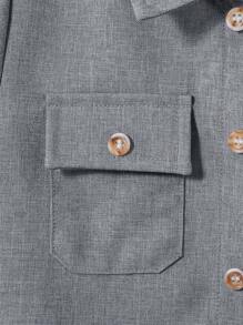 SHEIN 嬰兒男寶寶素色襯衫和短褲休閒二件套裝 - 淺灰色 - 查看 7