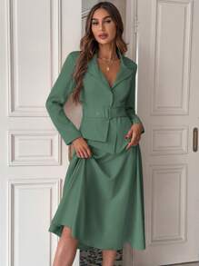 SHEIN Privé Của phụ nữ Bọc Bộ đồ Áo khoác Và Bộ váy - màu xanh lá - Xem 3