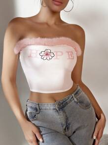 SHEIN Women's Floral Printed Strapless Top Suitable For All Seasons - White - View 4