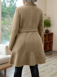 SHEIN LUNE Plus Size Overcoat With Turn-Down Collar And Waist Belt - Khaki - View 2