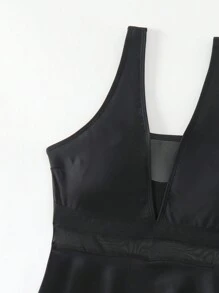 SHEIN Swim Women's Mesh Contrast Cami Bikini Set, Mature Charm Style Music Festival Summer - Black - View 4