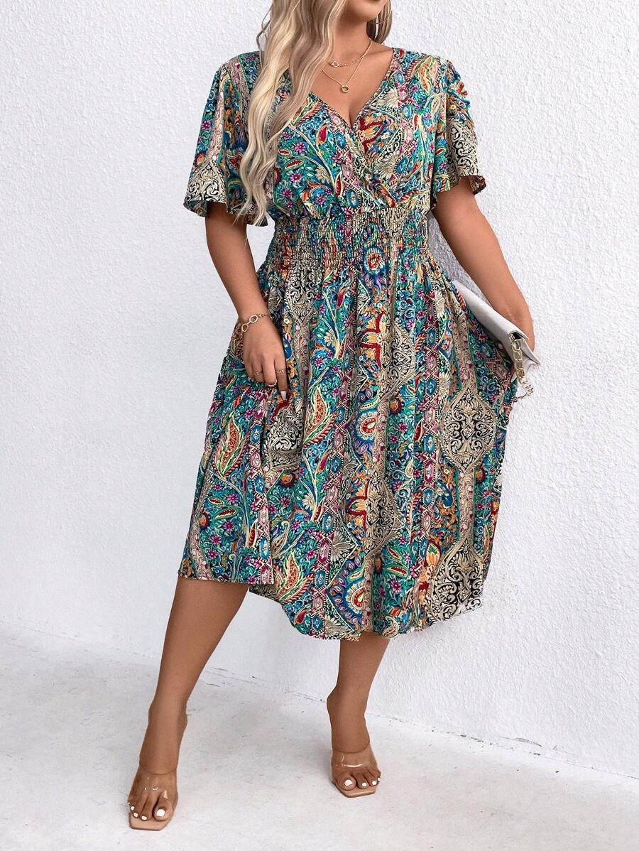 SHEIN Clasi Đầm Maxi In Hoa Co Giãn Eo Cỡ Lớn Cho Nữ Trang Phục Nữ - Nhiều màu - Xem 1
