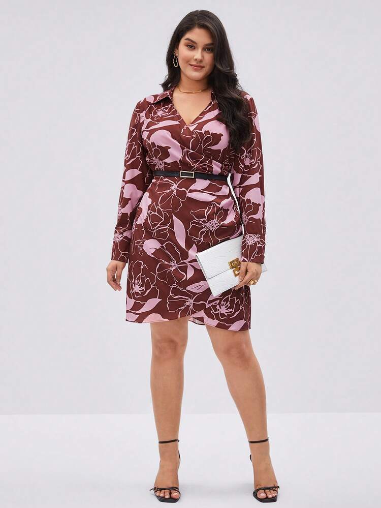 Plus Size Floral Print Wrapped Dress