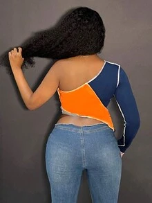 Slaydiva Color Block Asymmetrical Hem T-Shirt - Multicolor - View 5