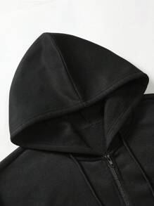 Manfinity Hypemode Loose Fit Men's Letter Print Zip Up Hooded Sweatshirt With Drawstring - Black - View 3