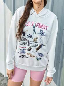 SHEIN Sports Sweat-shirt De Sport À Capuche Imprimé Animal Et Slogan Pour Femme - Blanc - Voir 8