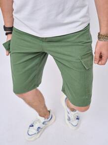 Manfinity Homme Men's Solid Color Cargo Denim Shorts - Army Green - View 7