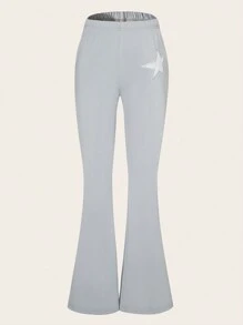 Tween Girls' Star Embroidery Flared Pants - Light Grey - View 1