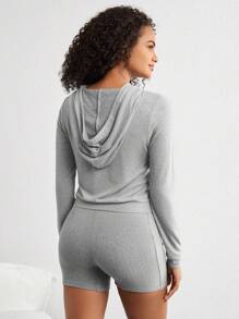 Ocili Ocili Leisure Ladies Solid Color Drawstring Hooded Top For Home Wear