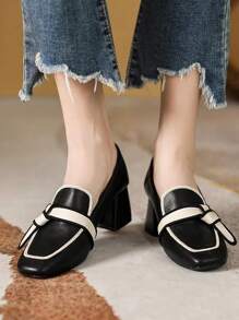 HanDuEke Women's High Heel Loafers 2023 Autumn Winter New Arrival, Vintage Color Block Embroidered Soft Leather Pumps, British Style Slip-on Shoes, Plus Size