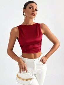 Firerie Blusa sin espalda con lazo, sin mangas, corta para salir