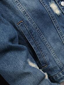 Manfinity EMRG 男士磨損顯色鈕扣前段牛仔外套 - 中等水洗藍 - 查看 6