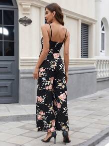 SHEIN Clasi In hoa Dây đeo Mì Ý  Áo liền quần Với Xù Hoa Sen Chi tiết - Nhiều màu - Xem 2