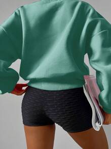 RueChic Solid Drop Shoulder Sweatshirt - Olive Green - View 2